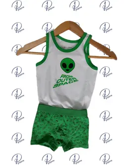 ست ( لباس زیر ) شورت و رکابی پسرانه برند ایموجی emoji طرح موجود فضایی - پیرجمه