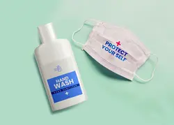 موکاپ ماسک و ژل شستشوی دست یا ضدعفونی لایه باز