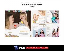 دانلود طرح آماده لایه باز بنر پست اینستاگرام در 5 طرح مختلف با تصاویر با کیفیت با تم رنگی سفید و موضوع عید پاک