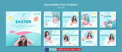 دانلود طرح آماده لایه باز بنر پست اینستاگرام در 9 طرح مختلف با تصاویر با کیفیت با تم رنگی آبی و موضوع عید پاک