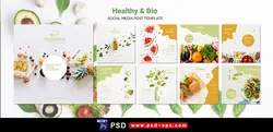 دانلود طرح آماده لایه باز بنر پست اینستاگرام در 9 طرح مختلف با تصاویر با کیفیت با تم رنگی سبز و موضوع صبحانه