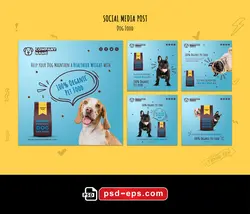 لایه باز بنر پست اینستاگرام در 5 طرح مختلف با تصاویر با کیفیت با موضوع دامپزشکی و پانسیون حیوانات خانگی و کلینیک حیوانات و فروش غذای سگ و گربه