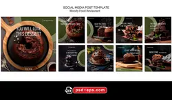 لایه باز بنر پست اینستاگرام در 9 طرح مختلف با تصاویر با کیفیت با موضوع شیرینی فروشی