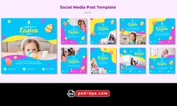 لایه باز بنر پست اینستاگرام در 9 طرح مختلف با تصاویر با کیفیت با موضوع عید پاک