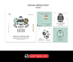 لایه باز بنر پست اینستاگرام در 5 طرح مختلف با تصاویر با کیفیت با موضوع عید پاک