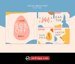 لایه باز بنر پست اینستاگرام در 5 طرح مختلف با تصاویر با کیفیت با موضوع عید پاک