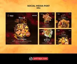 لایه باز بنر پست اینستاگرام در 5 طرح مختلف با تصاویر با کیفیت با موضوع باربیکیو