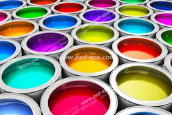 عکس با کیفیت تبلیغاتی سطل های رنگ با رنگ های شاد و زیبا در کنار یکدیگر