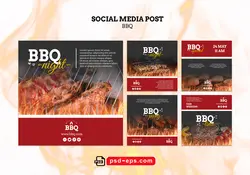 لایه باز بنر پست اینستاگرام در 9 طرح مختلف با تصاویر با کیفیت با موضوع باربیکیو