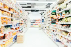 عکس با کیفیت تبلیغاتی قفسه های خوراکی در هایپر مارکت و فروشگاه