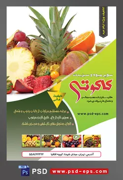طرح آماده لایه باز پوستر یا تراکت سوپر میوه و سبزیجات با محوریت تصویر میوه های استوایی