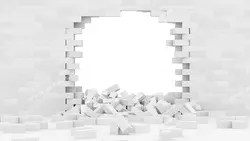 عکس با کیفیت تبلیغاتی دیوار سفید اتاق که تخریب شده است