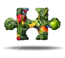 عکس با کیفیت تبلیغاتی یک تکه از پازل از جنس سبزیجات