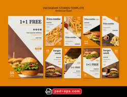کاور آماده لایه باز بنر استوری اینستاگرام در 9 طرح مختلف با تصاویر با کیفیت با موضوع غذای فست فودی و رستوران ها