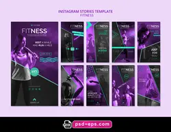 قالب آماده لایه باز بنر استوری اینستاگرام در 9 طرح مختلف با تصاویر با کیفیت با موضوع باشگاه بدنسازی و سالن ورزش و فیتنس