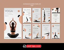 طرح آماده لایه باز بنر استوری اینستاگرام در 9 طرح مختلف با تصاویر با کیفیت با موضوع سالن آموزش یوگا و یوگا و باشگاه یوگا
