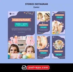 طرح آماده لایه باز بنر استوری اینستاگرام در 5 طرح مختلف با تصاویر با کیفیت با موضوع عید پاک