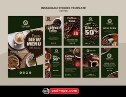 بنر استوری اینستاگرام در 9 طرح مختلف با تصاویر با کیفیت با موضوع کافی شاپ و قهوه خانه و قهوه
