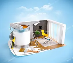 عکس با کیفیت تبلیغاتی سطل بزرگ رنگ در اتاق خواب