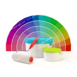 عکس با کیفیت تبلیغاتی غلطک نقاشی و سطل های رنگ و تونالیته رنگ