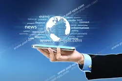 عکس با کیفیت تبلیغاتی تلفن همرا در دست مرد و کره زمین معلق