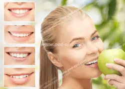 عکس با کیفیت تبلیغاتی خانمی که سیب را تا نزدیک دهان خود برده