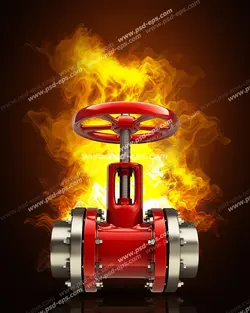 عکس با کیفیت تبلیغاتی شیر آتش نشانی و دیوار آتش گرفته پشت آن