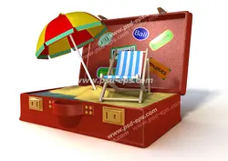 عکس با کیفیت تبلیغاتی صندلی و چتر در چمدان