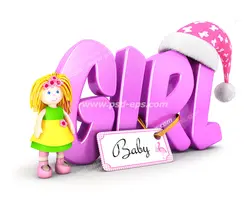 عکس با کیفیت تبلیغاتی کلمه سه بعدی انگلیسی دختر که کلاه خواب و عروسک دختر
