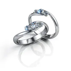 عکس با کیفیت تبلیغاتی دو حلقه طلا سفید با نگین جواهر آبی