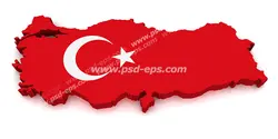 عکس با کیفیت تبلیغاتی پرچم ترکیه که قالب برجسته نقشه کشور ترکیه را گرفته است