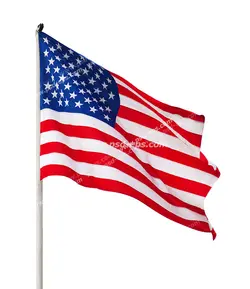 عکس با کیفیت تبلیغاتی پرچم کشور آمریکا با پایه پرچم سفید در حال تکان خوردن در باد