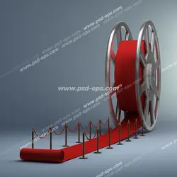 عکس با کیفیت تبلیغاتی رول فیلم یا نوار فیلم سینمایی که به صورت فرش قرمز روی زمین پهن شده