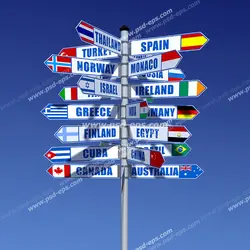 عکس با کیفیت تبلیغات تمام پرچم های دنیا بر روی یک پایه پرچم