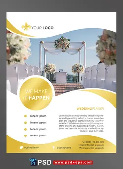 طرح آماده لایه باز پوستر یا تراکت گروه تشریفات با محوریت تصویر ورودی تالار