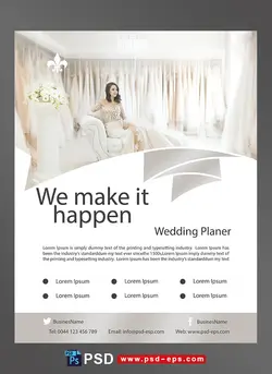 طرح آماده لایه باز پوستر یا تراکت گروه تشریفات با محوریت تصویر عروس نشسته در جایگاه عروس داماد