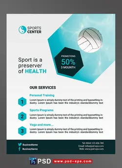 طرح آماده لایه باز پوستر یا تراکت فروشگاه فروش لوازم ورزشی با محوریت تصویر توپ هندبال