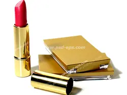 عکس با کیفیت رژ لب قرمز با بدنه طلایی رنگ قاب های سایه با بدنه طلایی