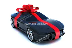 عکس با کیفیت ماشین زیبا و مدرن جایزه مسابقه با روبان قرمز رنگ پیچیده شده