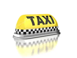 عکس با کیفیت علامت و نماد زرد رنگ کابین ماشین تاکسی با نوار چهارخانه سیاه و سفید