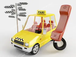 نقاشی یا طرح نمادین تاکسی تلفنی با تصویر تاکسی زرد رنگ و گوشی تلفن متصل به آن