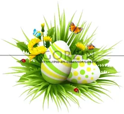 2 عدد png تخم مرغ رنگی با پس زمینه چمن و سبزه