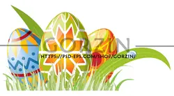 2 عدد png تخم مرغ رنگی با پس زمینه چمن و سبزه