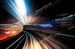 عکس با کیفیت دیوارپوش سه بعدی یا پس زمینه رندر سه بعدی با طرح تصویر تاری از حرکت قطار از خط سیستم ترانزیتی توکیو در شب