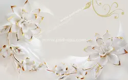 عکس با کیفیت کاغذدیواری یا تابلو دیواری یا طرح بین کاغذ دیواری با مدل لوکس گل های برجسته کریستالی سفید و براق با رگه هایی به رنگ طلایی