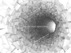 عکس با کیفیت دیوارپوش سه بعدی یا دیوار 3D با طرح تونلی به سمت نور با مکعب های برجسته با چیدمانی به صورت نامنظم
