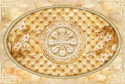 عکس با کیفیت کاغذ دیواری یا تابلو دیواری سه بعدی با لوکس و لاکچری طلایی رنگ با قاب بیضی شکل طلایی با گل های زیبا بر روی زمینه کرمی لایت