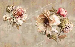 عکس با کیفیت کاغذ دیواری سه بعدی یا تابلو دیواری یا طرح بین کاغذ دیواری با طرح گل های زیبا بر روی زمینه سایه روشن مناسب سالن پذیرایی و اتاق خواب