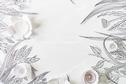 عکس با کیفیت کاغذ دیواری سه بعدی یا دیوارپوش با گل های دیواری سه بعدی با شاخه و برگ