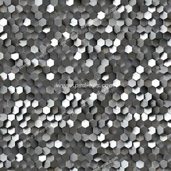 عکس با کیفیت دیوار سه بعدی یا دیوارپوش 3D با طرح شش ضلعی های کوچک نقره ای و براق در کنار هم به صورت منظم و پولکی وار